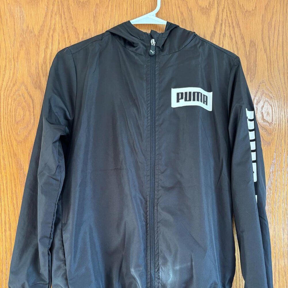 Puma Boys Windbreaker with Hood – Black, Size L (14-16 Years)